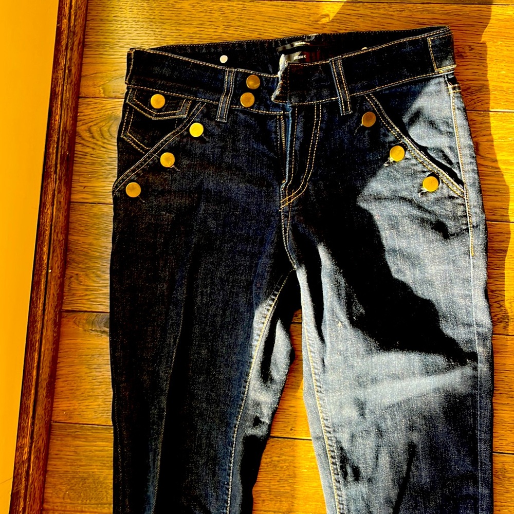 Filippa K sailor style jeans with gold buttons.